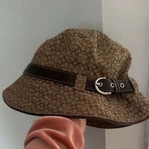 Coach Tan Patterned Bucket Hat with Black Belt